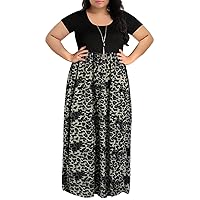 Nemidor Women's Chevron Print Summer Short Sleeve Plus Size Casual Maxi Dress