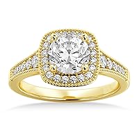 Lab Grown Antique Style Diamond Halo Engagement Ring Setting 18k Yellow Gold (0.24ct)