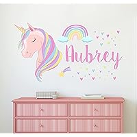 Personalized Girls Name Wall Decal - Unicorn Wall Decals - Rainbow & Stars Vinyl Wall Decor for Babies Kids Girls Wall Custom Stickers (24