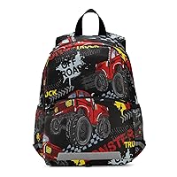Toddler Kid's Boys Girls Backpack Red Cool Monster Truck off Road Black Bag with Safety Leash Chest Clip Nursery Travel Daycare Bag