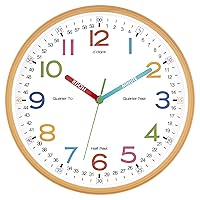 Foxtop Learning Clock for Kids - Telling Time Teaching Clock 12 Inch Silent Non-Ticking Battery Operated Kids Wall Clock for Classroom Playroom Nursery Kids Room Bedroom School