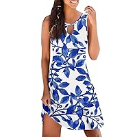 Sundresses for Women, 2024 Spring Summer Print Sexy Keyhole Neck Beach Dress, Vintage Casual Vacation Dress