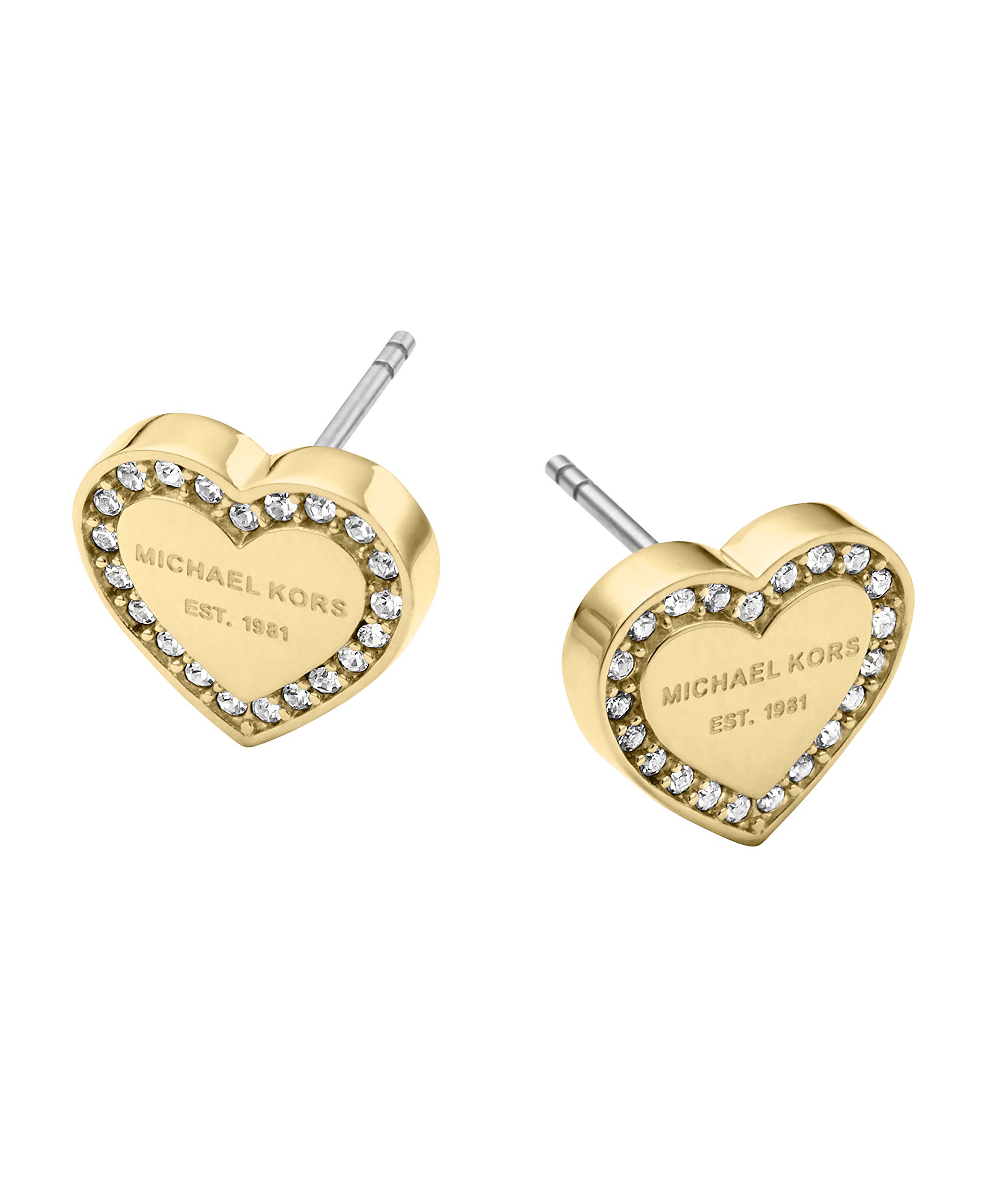 Michael Kors Women's Stainless Steel Heart Shaped Stud Earrings With Crystal Accents