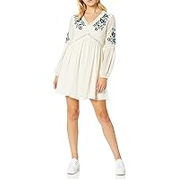 Cupcakes and Cashmere Women's Lynsey Chiffon Peasant Dress with Floral Embroidery, Ivory, Large