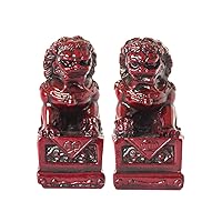Pair of Chinese Beijing Foo Dogs Statues Guardian Lion Statues Energy Feng Shui Products Decorations for The Home Gifts (Red)
