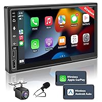 7 Inch Double Din Touchscreen Car Stereo with Wireless CarPlay & Android Auto, Bluetooth, Rearview Camera, Type C Fast Charge, Airplay, USB/SWC/AUX, AM/FM Radio