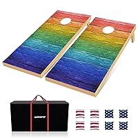 Corn Holes Outdoor Game Set: 4'x 2' Solid Wood Cornhole Set, 2 Wooden Cornhole Boards, 8 Corn Hole Game Toss Bags and Carrying Case, Cornhole Game for Adults/Family in Yard Beach Camping