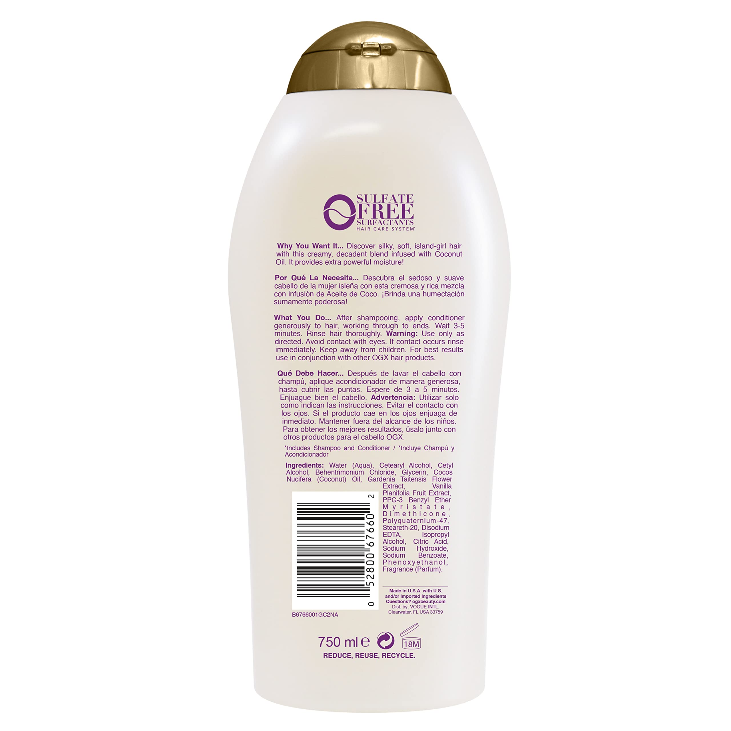 OGX Extra Strength Damage Remedy + Coconut Miracle Oil Conditioner for Dry, Frizzy or Coarse Hair, Hydrating & Flyaway Taming Conditioner, Paraben-Free, Sulfate-Free Surfactants, 25.4 Fl Oz