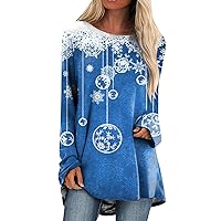 Oversized Shirt Sweatshirt Top for Women, Christmas Printed T-Shirt Long Sleeve Round Neck Mid-Length Tops
