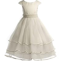 Little Girls Cap Sleeve Pearl Accented First Communion Flowers Girls Dresses USA