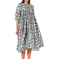 Flower Dresses for Women 2024, Maxi Floral Womens Loose Casual Midi Sleeve Spring Outfits Trendy Dress, S, XXL