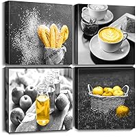 Oreichar Art Food Wall Art Black and White Coffee Canvas Picture Yellow Bread Print Painting for Cafe Dining Room Restaurant Kitchen Decoration (16