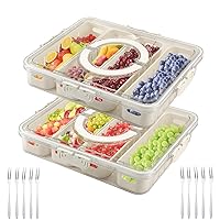 2PCS Divided Serving box With Lid and Handle, Snack Containers With Dividers and Lids, Candy, Fruits (With 10 Fruit Forks), Snacks Storage Containers, 4 Small Boxes, Which Can Drain Water