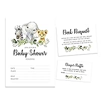 Set Of 30 Safari Baby Shower Invitations-Diaper Raffle Tickets And Baby Shower Book Request Cards Jungle Animals Invites Its A Boy Its A Girl