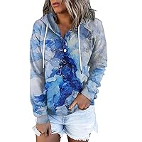 Womens Cute Hoodies 2023, Womens Casual Fashion Vintage Print Long Sleeve Button Pullover Hoodies Sweatshirt