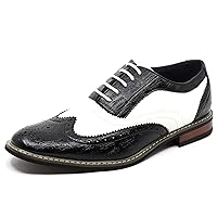 Frank-03 Men's Two Tone Perforated Wing Tip Lace Up Oxford Dress Shoes