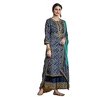 Ethnic Party Wear Designer Silk With Embroidery Work Straight Bandhani Salwar Kameez Suit