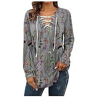 FYUAHI Womens Fall Clothes Ladies Atmospheric Fashion Loose Casual Tie Print V-Neck Long Sleeve Top