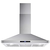 COS-63190S Wall Mount Range Hood, Ducted Convertible Ductless (additional filters needed, not included), Permanent Filters, Soft Touch Controls, LED Lights, 36 inch, Stainless Steel