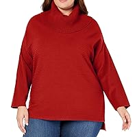 Style & Co. Womens Ribbed Turtleneck Knit Sweater, Red, 1X