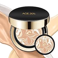 AGE 20's Signature Intense Sunscreen SPF 50+ Foundation, Natural Coverage, Cushion Korean Makeup, 71% Essence Natural Dewy Finish, Refill Included, 21 Light Beige (0.49 oz x2 ea)