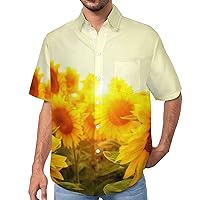 Field of Sunflowers Mens Short Sleeve Shirts Casual Button Down Lapel T-Shirt Summer Beach Tee Tops