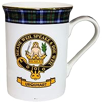 I Luv Ltd China Coffee Mug Urquhart Clan Crest Gold Rim Scottish Made