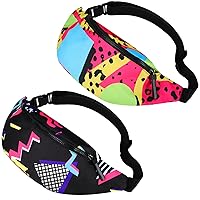 2 Pcs 80s 90s Fanny Pack Retro Waist Packs for Men Women Adjustable Casual Waist Bag Neon Fanny Pack Cute Vintage Hiking Belt Waist Packs for Travel Party Festival Hiking Cycling (Fresh Style)