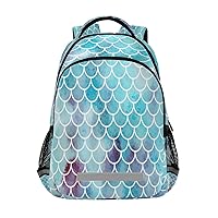 Blue Mermaid Fish Scales Backpacks Travel Laptop Daypack School Book Bag for Men Women Teens Kids