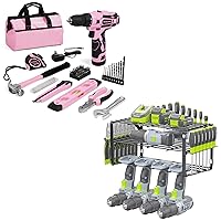 WORKPRO 12V Pink Cordless Drill Driver and Home Tool Kit & WORKPRO Power Tool Organizer