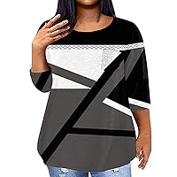 Plus Size Womens Tops Dressy Casual Oversized Tshirts for Women 2024 Summer 3/4 Sleeve Print Fashion Loose Fit with Round Neck Pockets Blouses Dark Gray 4X-Large