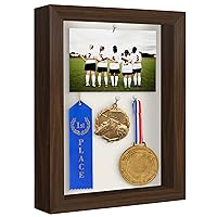 Americanflat 8x10 Shadow Box Frame in Walnut with Soft Linen Back - Engineered Wood Frame with Shatter-Resistant Glass for Wall and Tabletop Display