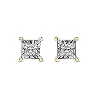 Sterling Silver Diamond Princess-cut Solitaire Miracle Plate Stud Earring Love Gift for Women (I-J, I2)