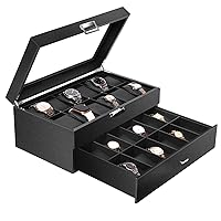 MQ Watch Storage Box for men, 24 Slots Watch Organizer with Drawer, Stylish Watch Case with Lid, Watch Jewelry Organizer Box for men