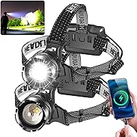 LED Rechargeable Headlamp, 120000 Lumens Bright Headlamp Flashlight with Motion Sensor, 8 Modes, 90°Adjustable, Sensor Function, Zoom, Waterproof Head Lamp for Camping, Running, Climbing(2 Pack)