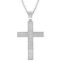 Dazzlingrock Collection 0.73 Carat (ctw) Round Lab Grown White Diamond Luminous Cross Pendant with 18 inch Silver Chain for Men in 925 Sterling Silver