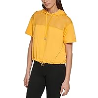 DKNY Women's Mesh Blocked Short Sleeve Hoodie