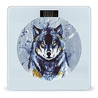 Wolf Painting Digital Bathroom Scale for Body Weight Lighted Large LCD Display Round Corner Home