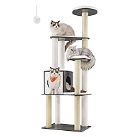 WoodyWonders Cat Tree, 65-Inch Modern Cat Tower for Indoor Cats, Multi-Level Cat Condo with 5 Scratching Posts, Perch, Washable Removable Cushions, Cat Furniture, Misty Gray UPCT166G03