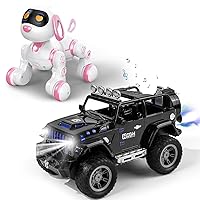Kids Toys for Kids, Programmable Robot Dog Toy with Head Touch Sensing Imitates Animal Forms & Remote Control Car for Kids with Spray and Music Functions, Suitable for Birthday Christmas