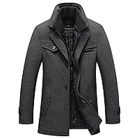 Men's Winter Single Breasted Coat Casual Windproof Business Trench Overcoat Military Notched Collar Top Pea Coats