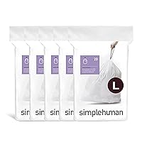 simplehuman Code L Custom Fit Drawstring Trash Bags in Dispenser Packs, 100 Count, 18 Liter / 4.7 Gallon, White