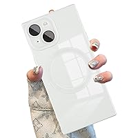 Square Case for iPhone 13 Magnetic [Compatible with Magsafe] [Full Camera Lens Protector] Soft TPU Phone Case for Women Men Anti-Scratch Protective Cover for iPhone 13 White