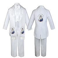 Boy Baby Baptism White Tuxedo Suit Embroidery Color Silver Maria Pope Stole Sm-7