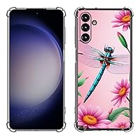 Galaxy A35 5G Case,Pink Flowers Dragonfly Drop Protection Shockproof Case TPU Full Body Protective Scratch-Resistant Cover for Samsung Galaxy A35 5G