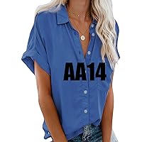 EFOFEI Women's Short Sleeves Button T-Shirt Fashion Solid Color Tunic AA14