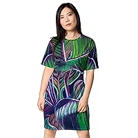 PHNYXPRO | T-Shirt Dress | Polyester Blend | 2XS-6XL | Leaf Art Print | Line in Nature 12