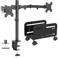 VIVO Dual 13 to 27 inch LCD Monitor Mount and CPU Steel Rolling Stand Kit, Heavy Duty, Fully Adjustable Monitor Stand and PC Cart (Bundle)
