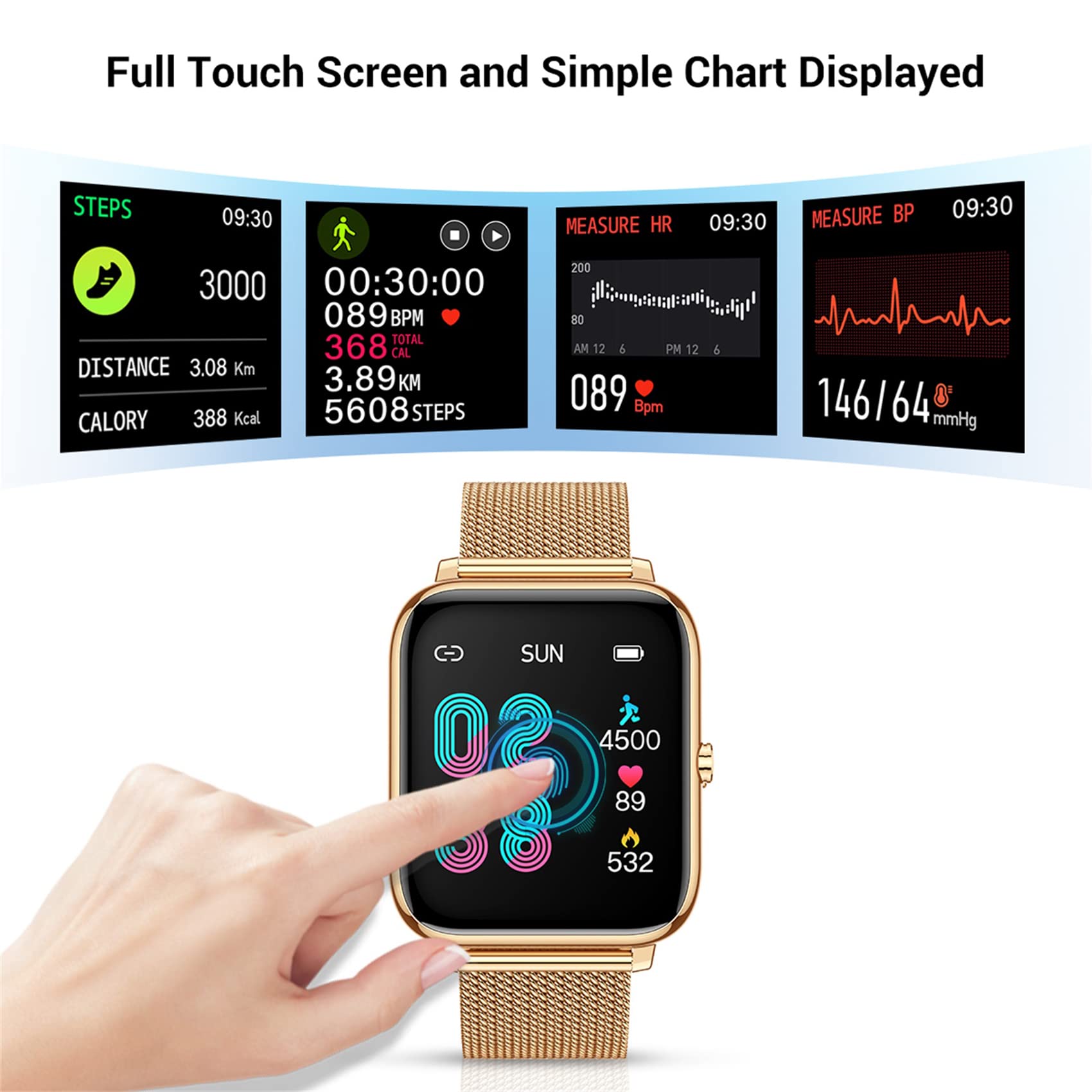 CanMixs Smart Watch for Android Phones iOS Waterproof Smart Watches for Women Men Sports Digital Watch Fitness Tracker Heart Rate Blood Oxygen Sleep Monitor Touch Screen Compatible Samsung iPhone