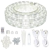 SURNIE Rope Lights Outdoor Waterproof Daylight-White: 540 LEDs 50ft Cuttable Outside Bright 110V Lighting 6000K Connectable Flexible Plug Thick Cool Clear Tube - Indoor Deck Patio Xmas Camping Décor